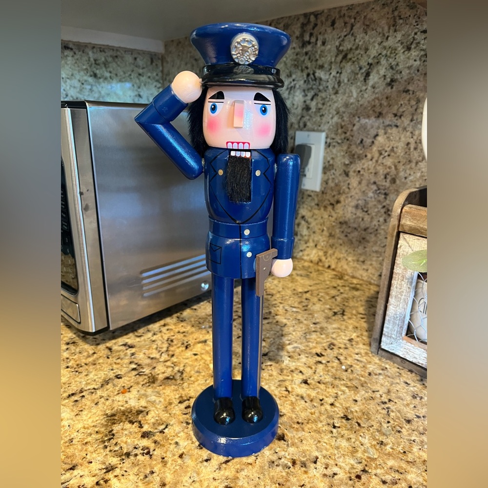 Blue Police Officer Nutcracker Soldier Figurine Christmas